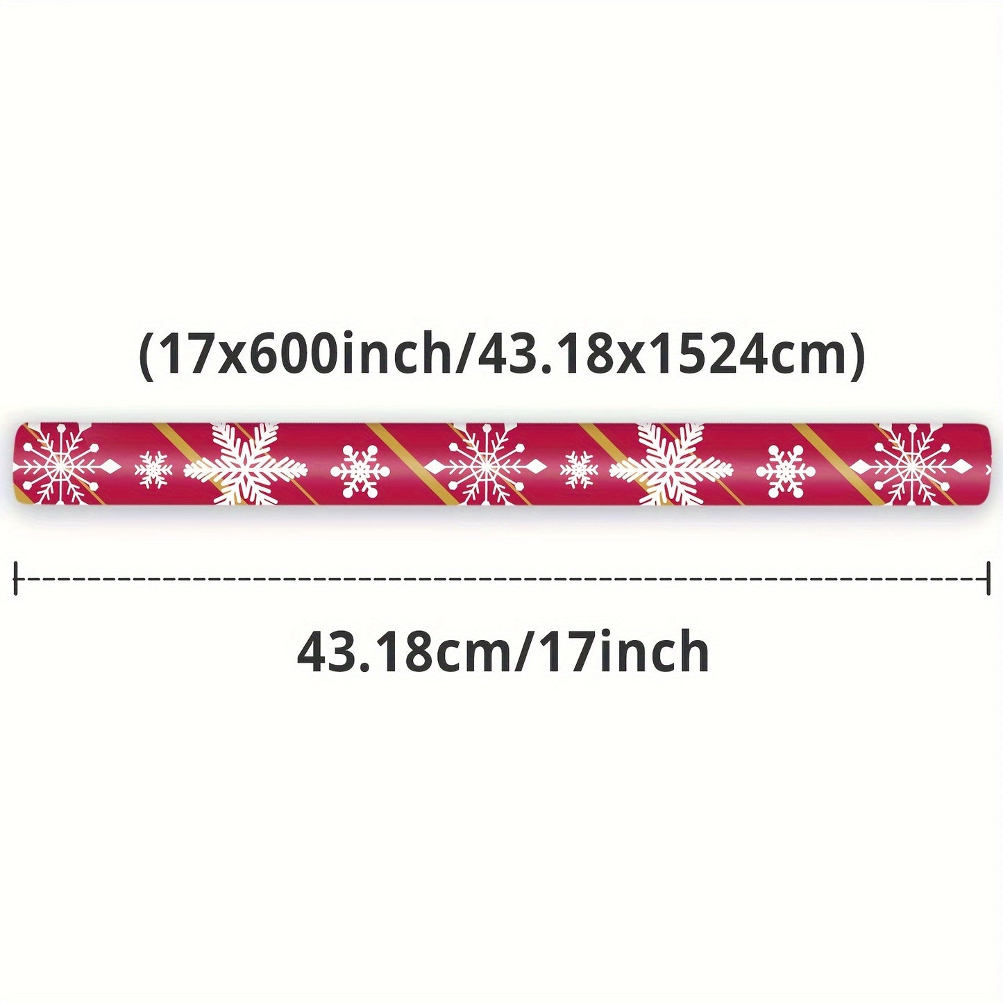 1pc Double-Sided Gift Wrapping Paper - Red Christmas Snowflake & Reindeer Pattern, 17"x600", Striped Style, Paper Material with Adhesive Labels, Essential for Holiday Presents, for Youngsters/Family/Friends, Stationery and Gi