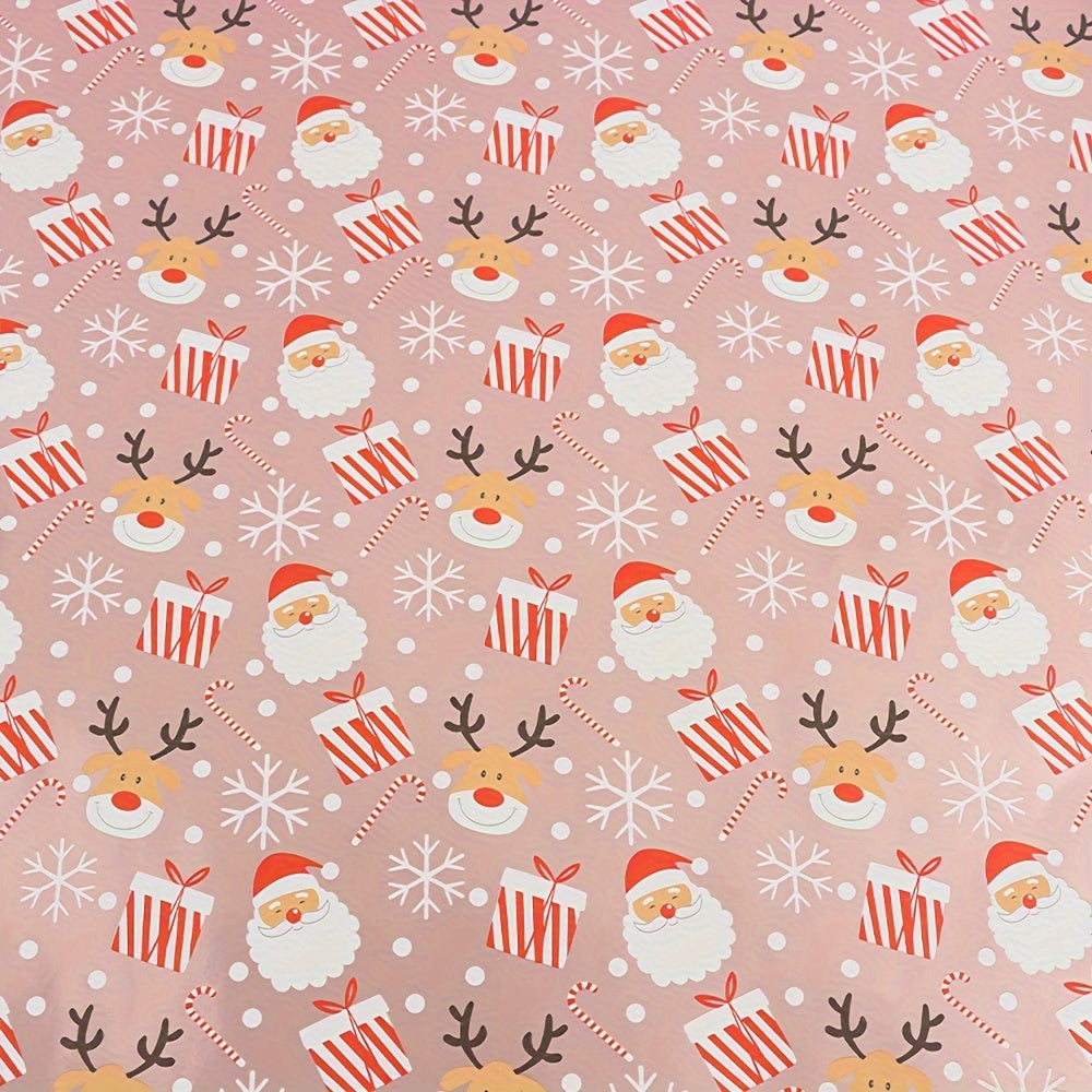 Glossy Christmas Wrapping Paper Roll - Large Size, Reindeer & Santa Design, Pink, 17in x 16Ft - Festive Gift Wrap for Holiday Presents