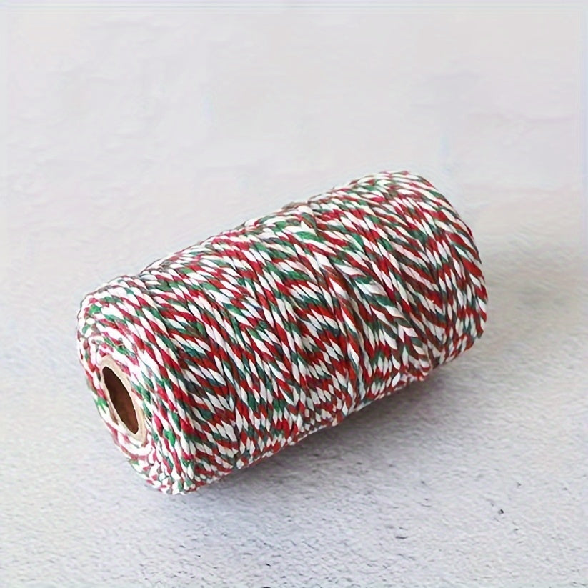 1 Tube, 70 Yards Long Christmas Color Three Color Cotton Rope Gift Wrapping With Pendant Rope Christmas Gift Wrapping Rope, Ribbons For Bouquets, Flower Wrapping Paper, Craft Supplies, Fabric, Handmade Wedding Bouquets Materi