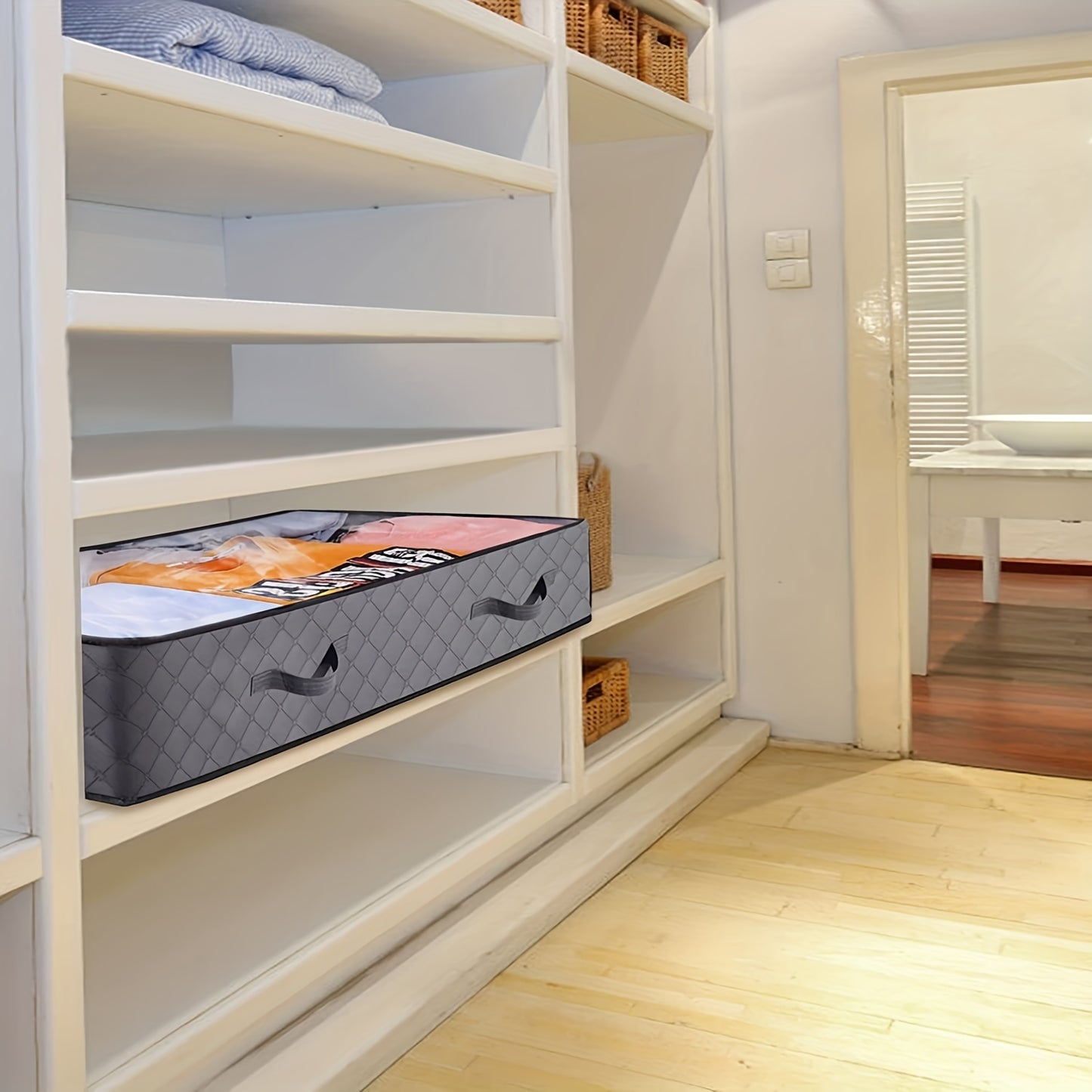 23.78gal Under Bed Storage Containers, Toy Organizers and Wrapping Paper Storage Bags, Underbed Shoes Closet Storage Solution with Clear Window and Reinforced Handles for Blanket, Comforter, Bedding, Clothes, Under-Bed Storag