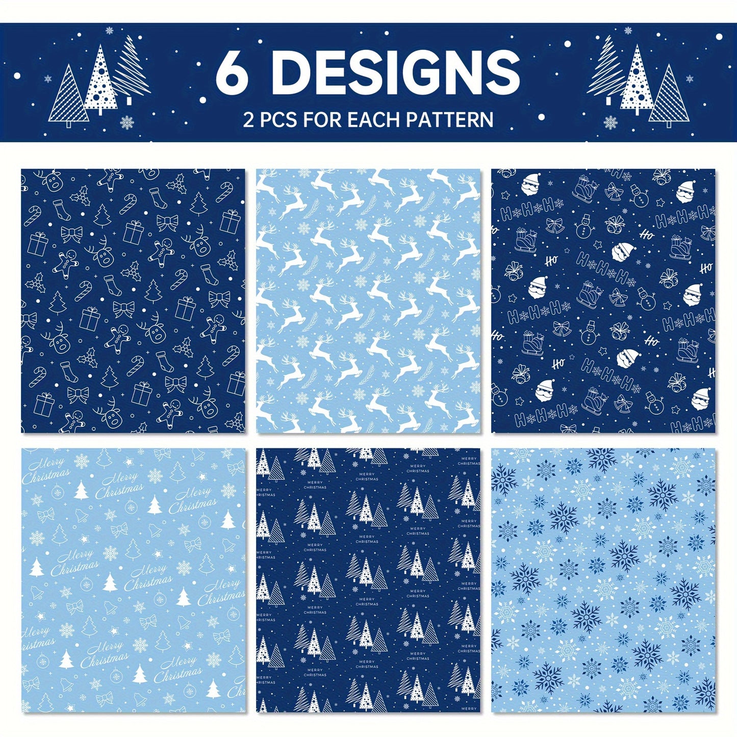 12pcs Dark Blue Christmas Wrapping Paper with Snowflake & Reindeer Designs - Perfect for Gift Boxes, Party Favors & Decorations