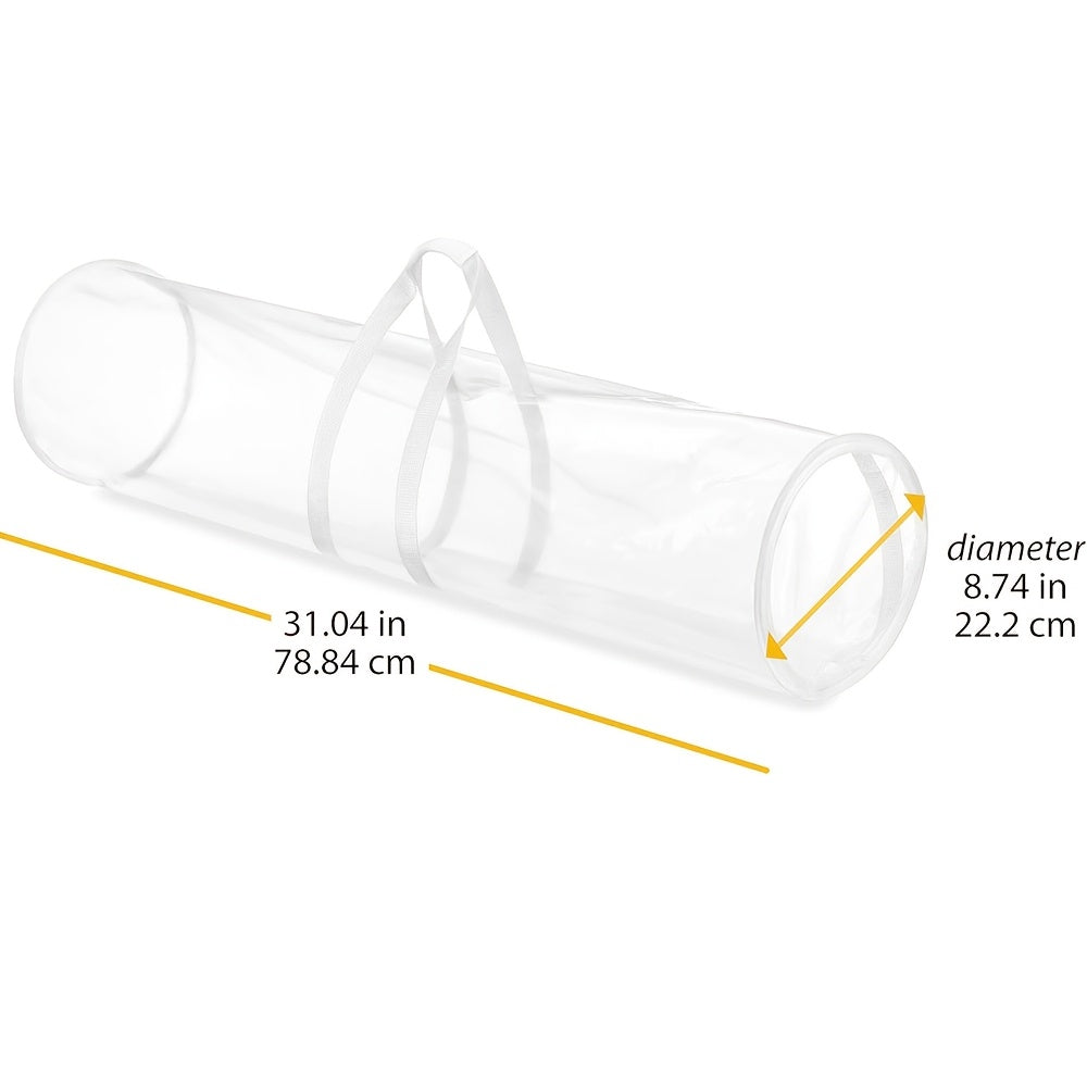 1Pack Clear Christmas New Year Gift Wrap Organizer, Fits 25 Rolls of 30 Inch Long, Heavy Duty PVC Wrapping Paper Storage Bag with Handles and Zippered Top, Tote Clear Tube Container, Ornament Storage