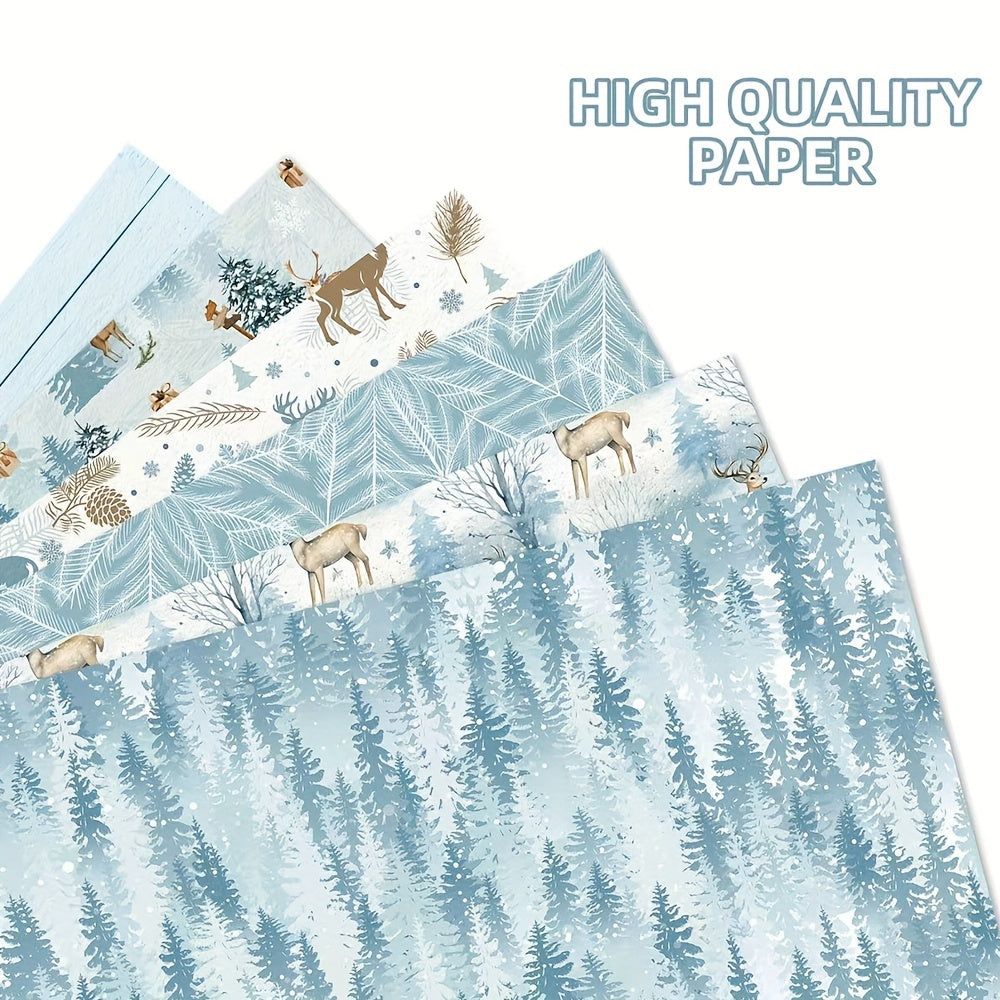 6pcs Premium Blue Series Gift Wrap with Reindeer & Forest Christmas Tree Design - Festive Holiday Wrapping Paper for Gifts, Perfect for Birthdays, Weddings, Youngsters Showers, Bridal Showers & More