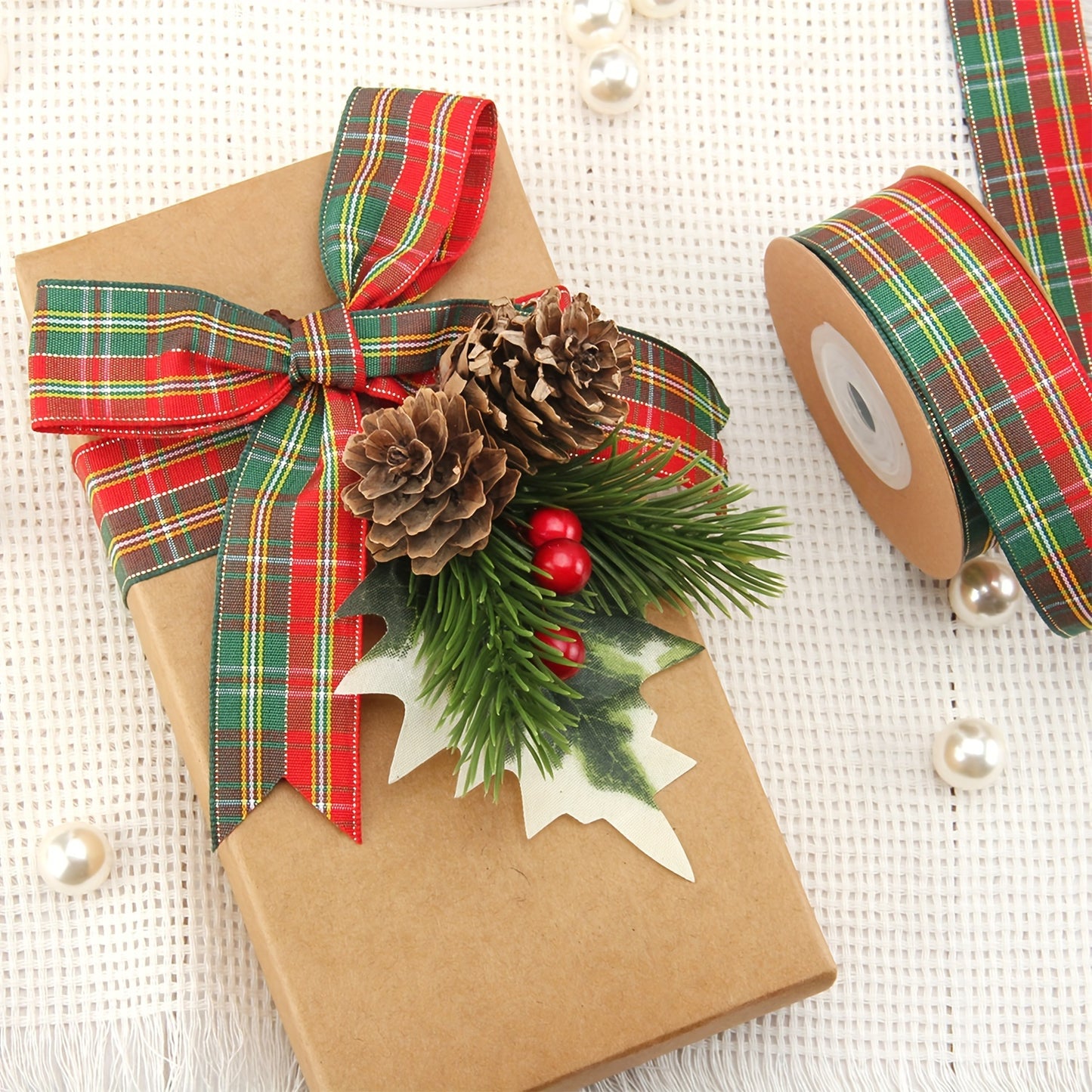 1pc, Plaid Ribbon 354.33 Inch Red Green Christmas Plaid Packaging Bag Tie Gift Box Packaging Flower Cake Packaging Ribbon Holiday Party Decoration Ribbon Handmade Jewelry Accessories, Ribbons For Bouquets, Flower Wrapping Pap