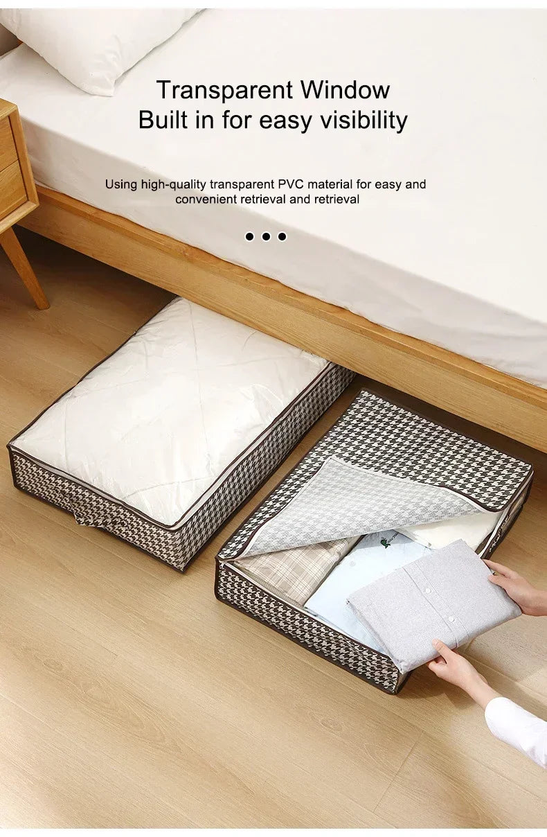 1pc Houndstooth Quilt Clothes Storage Bag Big Capacity Foldable Dustproof Toys Bags Moisture Dust Proof Proof Organizer