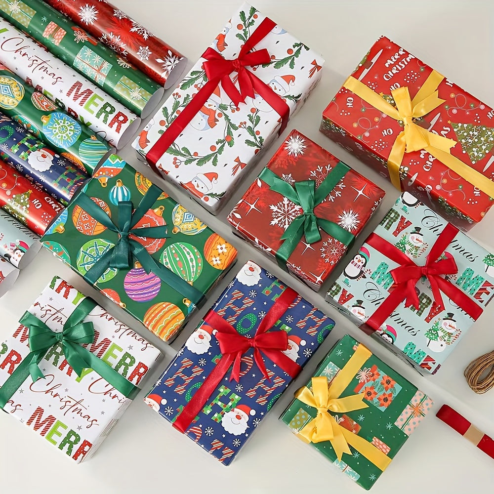 "8-pack 8-Pack Snowflake & Reindeer Christmas Wrapping Paper Rolls - Premium Copperplate Holiday Gift Wrap Set (19.7"" x 27.5"") for Parties, Holidays, and Baby Showers"
