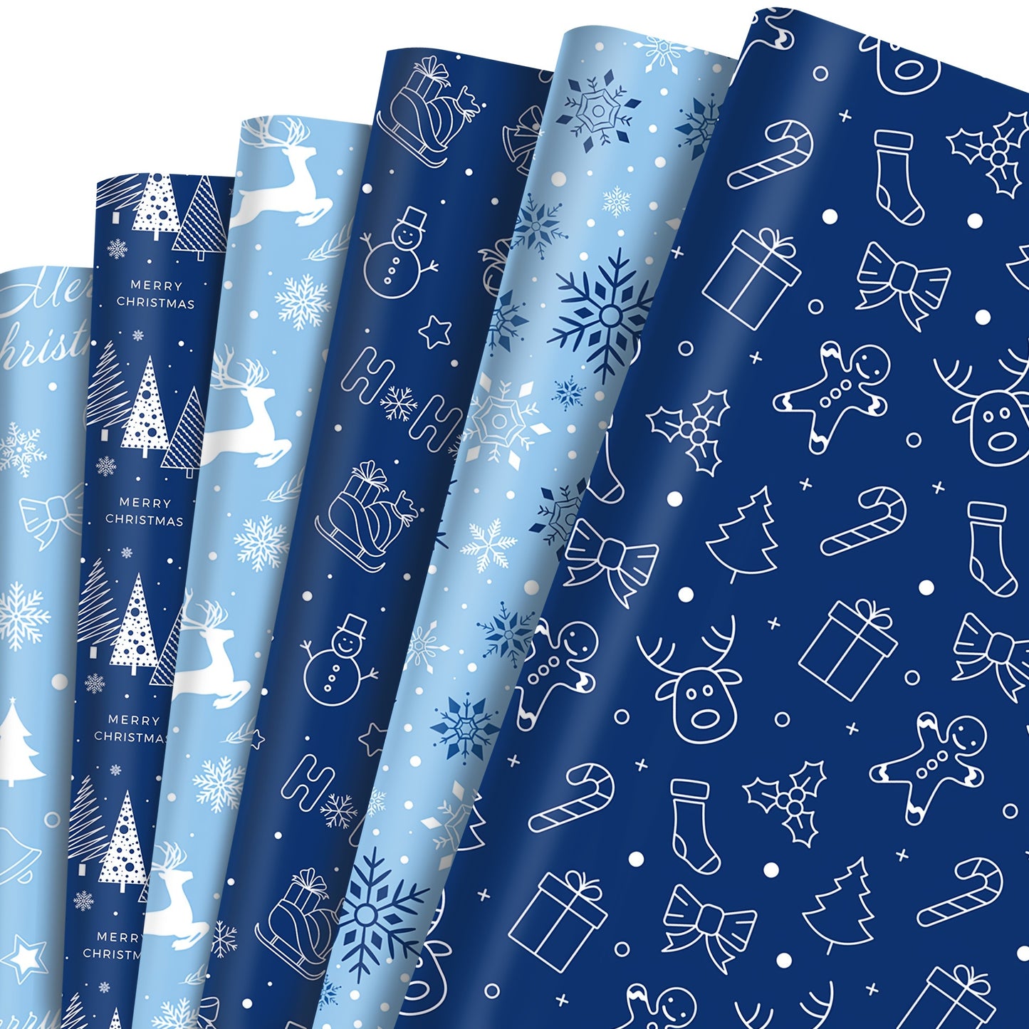 12pcs Dark Blue Christmas Wrapping Paper with Snowflake & Reindeer Designs - Perfect for Gift Boxes, Party Favors & Decorations