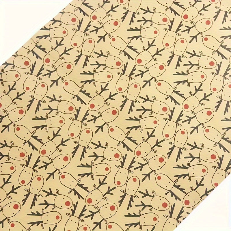 Vintage Reindeer Christmas Kraft Wrapping Paper Roll - Large 16.9" x 118.1" Light Brown Animal Pattern, Smooth Finish for Gifts & Crafts