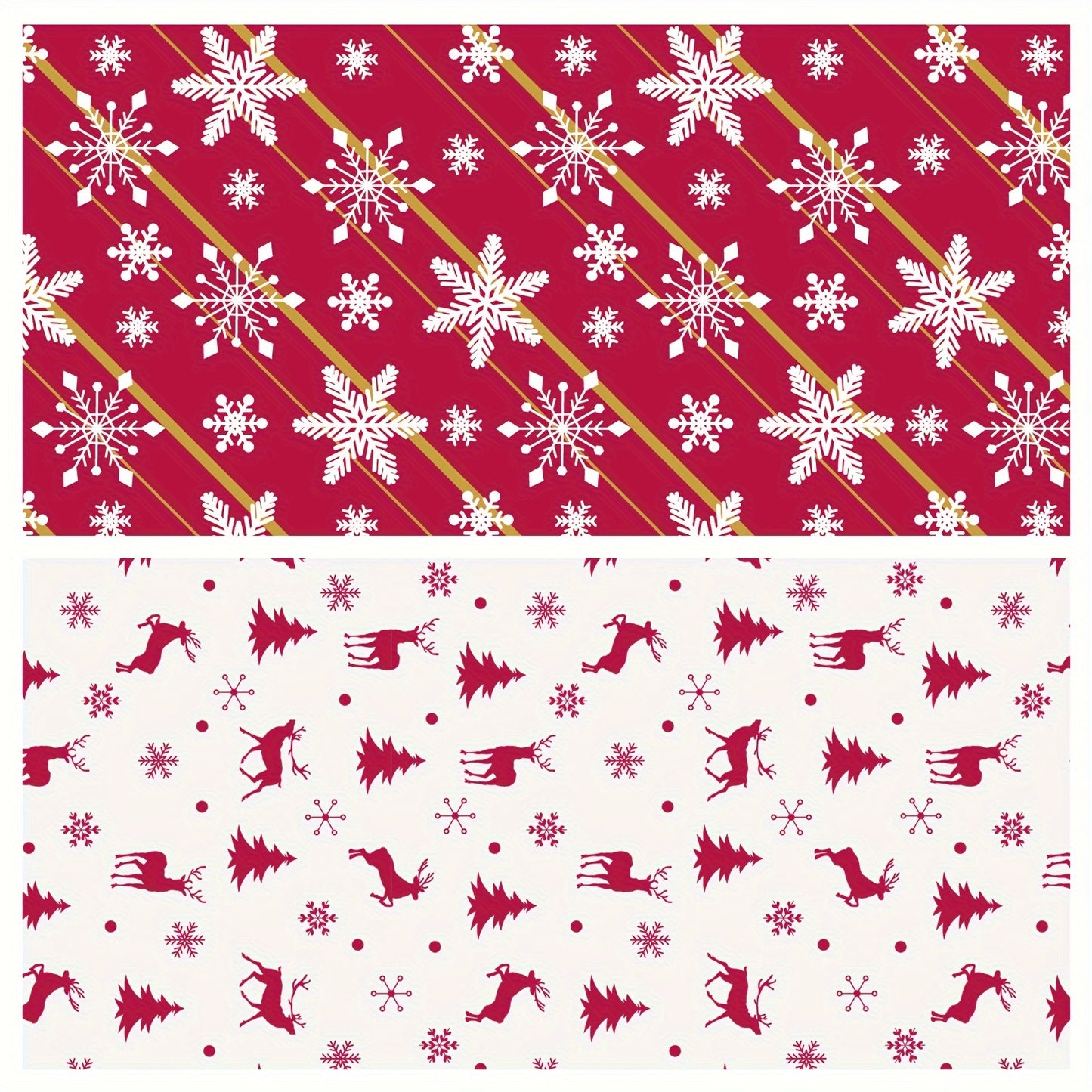 1pc Double-Sided Gift Wrapping Paper - Red Christmas Snowflake & Reindeer Pattern, 17"x600", Striped Style, Paper Material with Adhesive Labels, Essential for Holiday Presents, for Youngsters/Family/Friends, Stationery and Gi