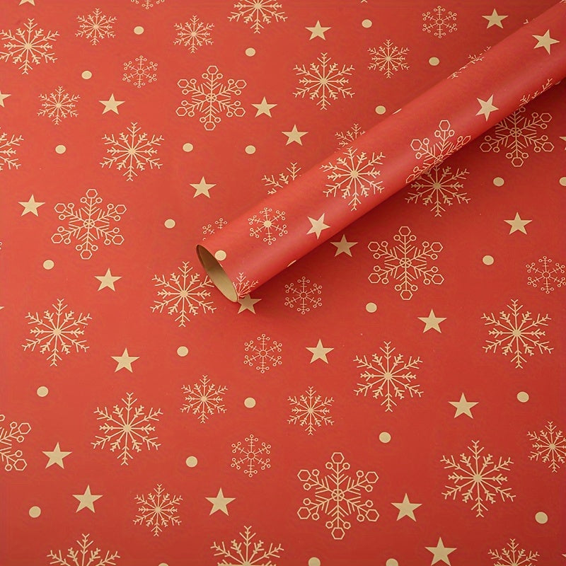7pcs Festive Kraft Wrapping Paper Set, Christmas Gift Wrap with Snowflake and Reindeer Design, Thick Paper for Holiday Presents and DIY Crafts