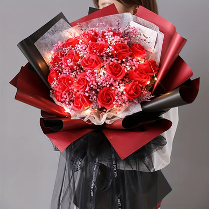 Double-Sided Color 20 Sheets Waterproof Red And Black Flower Wrapping Paper - Gift Packaging DIY Crafts, Tissue Paper, Bouquet Supplies - Any Occasion Decor, Weddings Wrap
