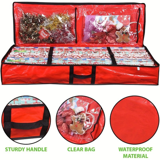 1pc Gift Wrapping Paper Organizer, Christmas Gift Wrapping Paper Storage Containers, Holiday Accessories Under The Bed Storage Bag, Dust, Moisture, And Sunlight Resistant Christmas Ornament Storage Bags, Red Organization And