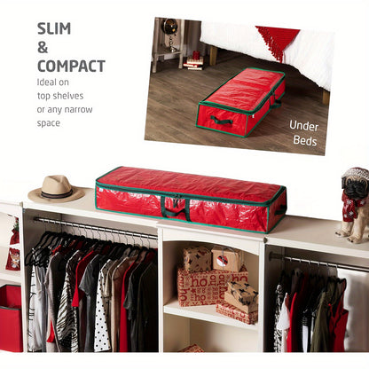1pc Gift Wrapping Paper Organizer, Christmas Gift Wrapping Paper Storage Containers, Holiday Accessories Under The Bed Storage Bag, Dust, Moisture, And Sunlight Resistant Christmas Ornament Storage Bags, Red Organization And