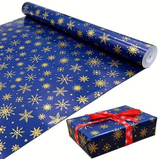 1 Roll, 39Ft Golden Snowflake Navy Blue Wrapping Paper Roll, Golden Star Navy Blue Wrapping Paper Roll Wrapping Paper For Birthday Present Party Christmas Gift Decorations (17in X 39Ft), Wrapping Paper, Tissue Paper, Flower B