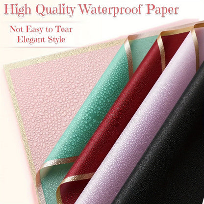60PCS Floral Gift Wrapping Paper, 10 Color Blends, Semi-Transparent Rose Korean Style Grid Pattern with Golden Border, Flower Bouquet Packaging Materials, Bouquet Supplies
