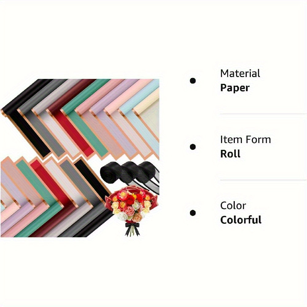 60PCS Floral Gift Wrapping Paper, 10 Color Blends, Semi-Transparent Rose Korean Style Grid Pattern with Golden Border, Flower Bouquet Packaging Materials, Bouquet Supplies