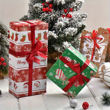 8-Pack Christmas Gift Wrapping Paper - High-Quality Double Copper Paper with Festive Santa, Reindeer & Tree Patterns for Holiday Gifts