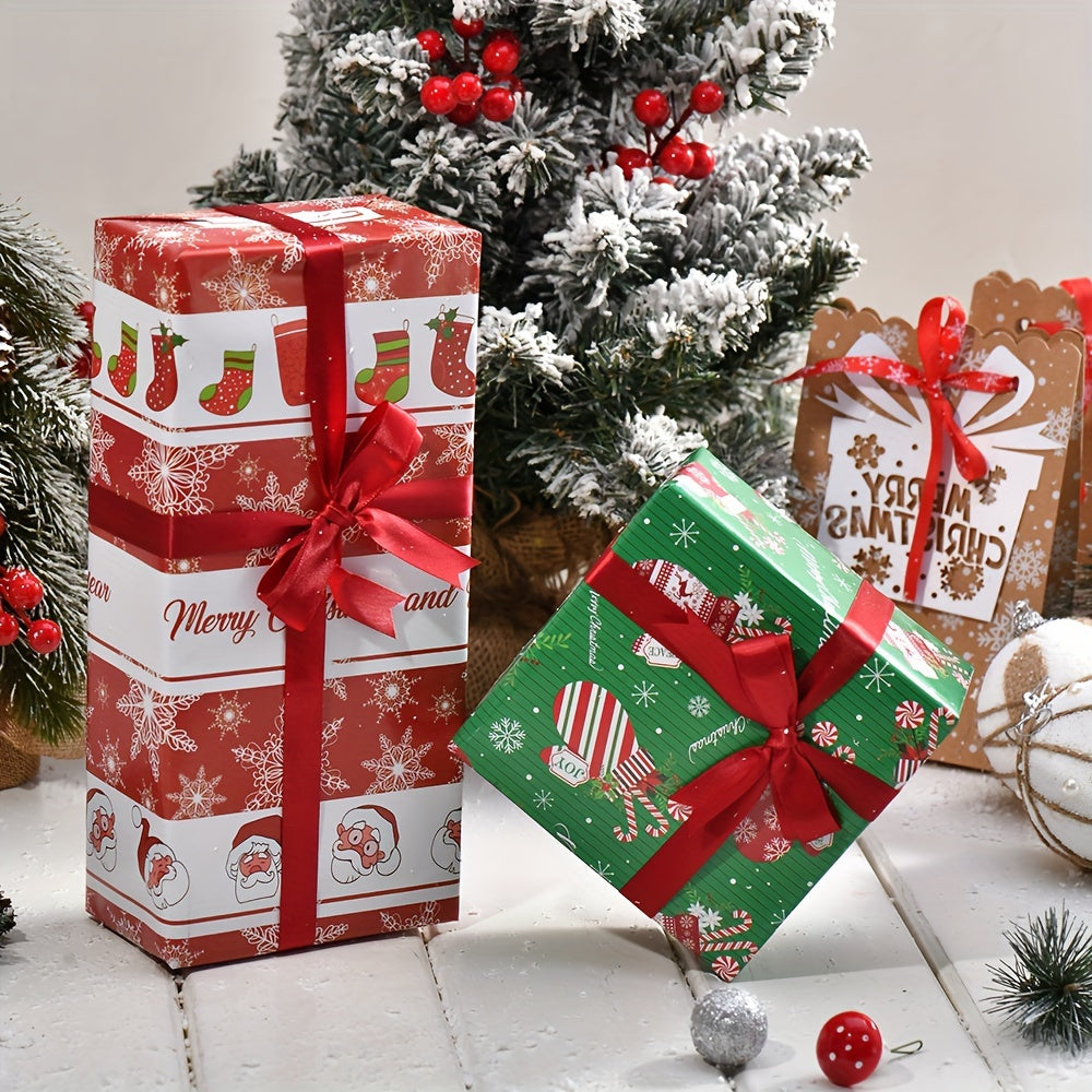8-Pack Christmas Gift Wrapping Paper - High-Quality Double Copper Paper with Festive Santa, Reindeer & Tree Patterns for Holiday Gifts