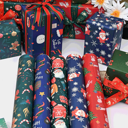 10 Pcs Christmas Gift Wrapping Paper Set, Thick Kraft Cartoons Wrap for Holiday Presents, Featuring Santa, Reindeer, Christmas Trees - Festive Assorted Designs Without Accessories