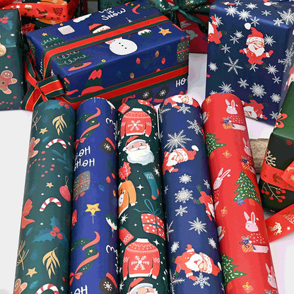 10 Pcs Christmas Gift Wrapping Paper Set, Thick Kraft Cartoons Wrap for Holiday Presents, Featuring Santa, Reindeer, Christmas Trees - Festive Assorted Designs Without Accessories