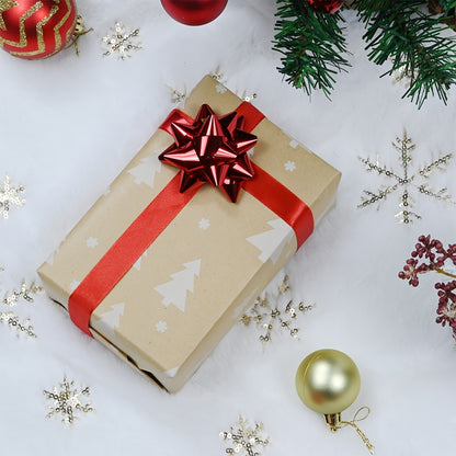 8-Pack Christmas Gift Wrapping Paper Rolls, Kraft Brown with White Patterns, Eco-Friendly Paper Material, Assorted Designs for Holiday Presents