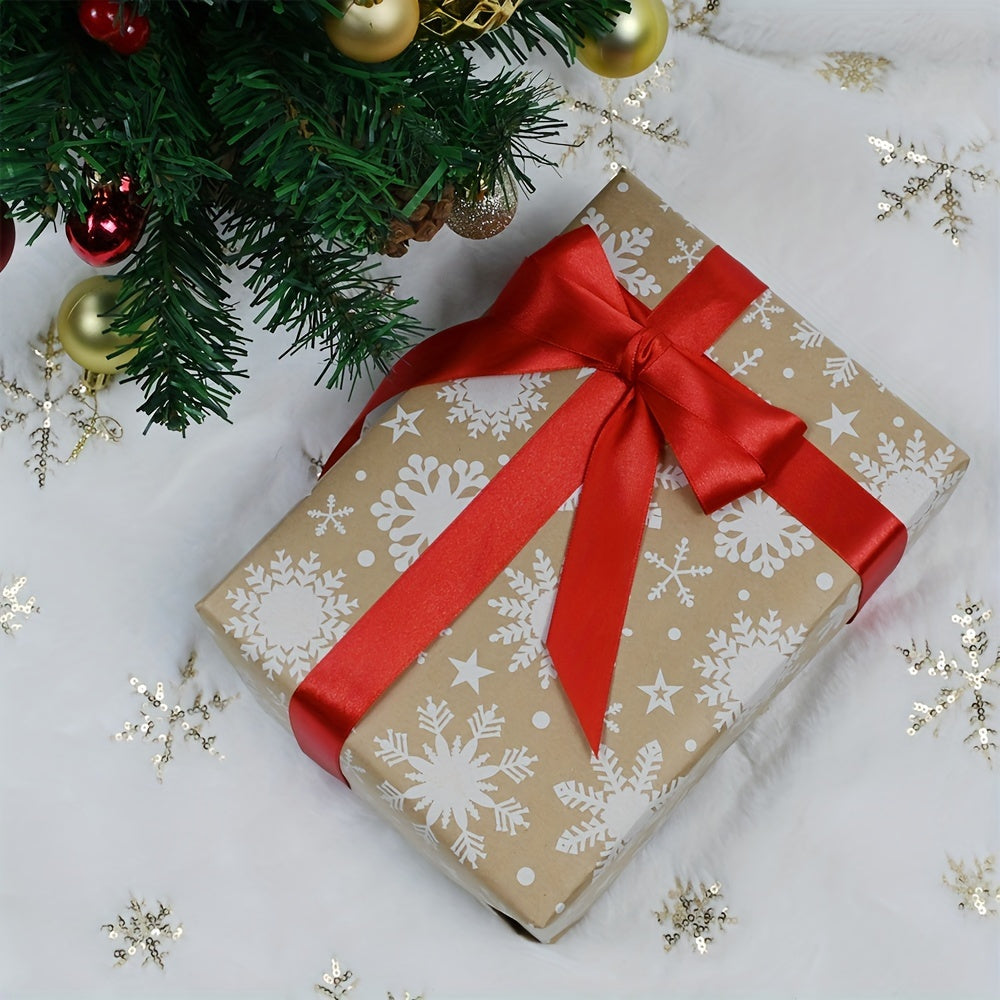 8-Pack Christmas Gift Wrapping Paper Rolls, Kraft Brown with White Patterns, Eco-Friendly Paper Material, Assorted Designs for Holiday Presents