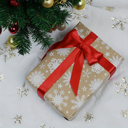 8-Pack Christmas Gift Wrapping Paper Rolls, Kraft Brown with White Patterns, Eco-Friendly Paper Material, Assorted Designs for Holiday Presents