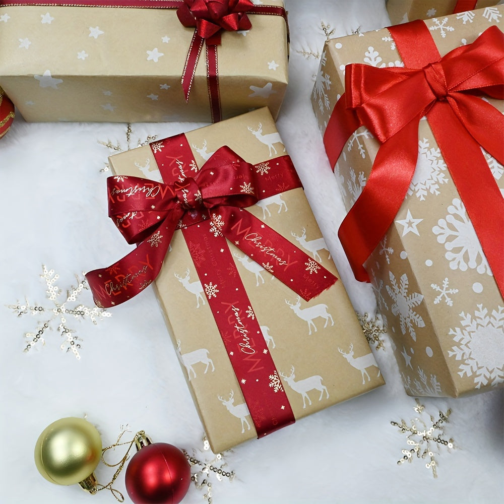 8-Pack Christmas Gift Wrapping Paper Rolls, Kraft Brown with White Patterns, Eco-Friendly Paper Material, Assorted Designs for Holiday Presents