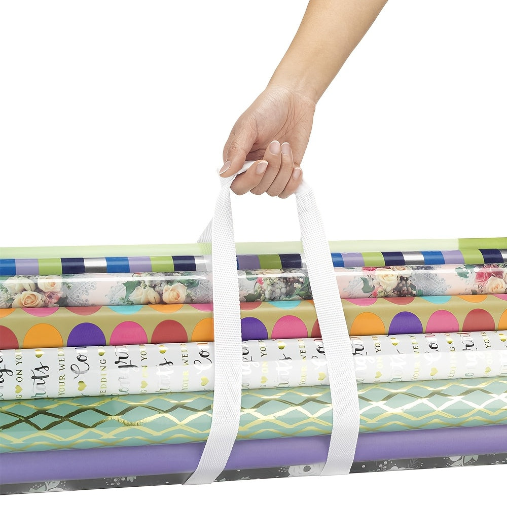 1Pack Clear Christmas New Year Gift Wrap Organizer, Fits 25 Rolls of 30 Inch Long, Heavy Duty PVC Wrapping Paper Storage Bag with Handles and Zippered Top, Tote Clear Tube Container, Ornament Storage