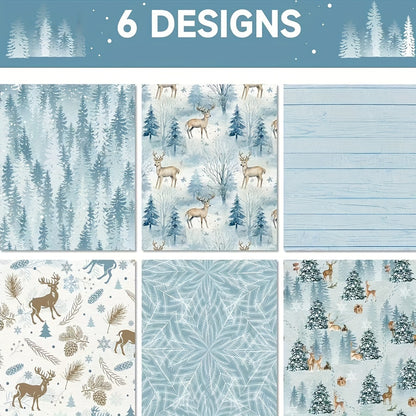 6pcs Premium Blue Series Gift Wrap with Reindeer & Forest Christmas Tree Design - Festive Holiday Wrapping Paper for Gifts, Perfect for Birthdays, Weddings, Youngsters Showers, Bridal Showers & More