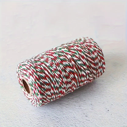 1 Roll, 70 Yards Long Christmas Color Three Color Cotton Rope Gift Wrapping With Pendant Rope Christmas Gift Wrapping Rope, Ribbons For Bouquets, Flower Wrapping Paper, Craft Supplies, Fabric, Handmade Wedding Bouquets Materi