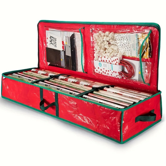1pc Gift Wrapping Paper Organizer, Christmas Gift Wrapping Paper Storage Containers, Holiday Accessories Under The Bed Storage Bag, Dust, Moisture, And Sunlight Resistant Christmas Ornament Storage Bags, Red Organization And