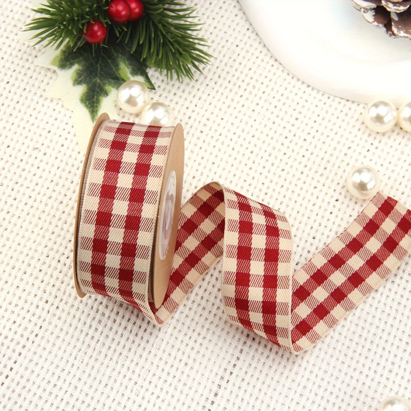 1pc, Plaid Ribbon 354.33 Inch Red Green Christmas Plaid Packaging Bag Tie Gift Box Packaging Flower Cake Packaging Ribbon Holiday Party Decoration Ribbon Handmade Jewelry Accessories, Ribbons For Bouquets, Flower Wrapping Pap