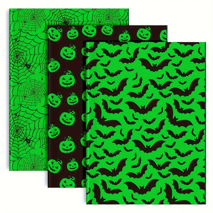 90-Pack Halloween Wrapping Paper - Black & Green With Pumpkin, Spider Web & Bat Designs, 13.8X19.7 Inches - Perfect For Party Favors & Crafts