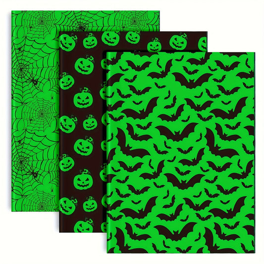 90-Pack Halloween Wrapping Paper - Black & Green With Pumpkin, Spider Web & Bat Designs, 13.8X19.7 Inches - Perfect For Party Favors & Crafts