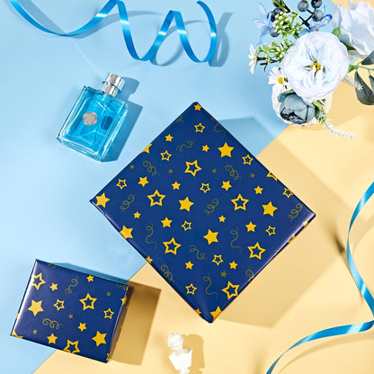 1 Roll, 39Ft Golden Snowflake Navy Blue Wrapping Paper Roll, Golden Star Navy Blue Wrapping Paper Roll Wrapping Paper For Birthday Present Party Christmas Gift Decorations (17in X 39Ft), Wrapping Paper, Tissue Paper, Flower B