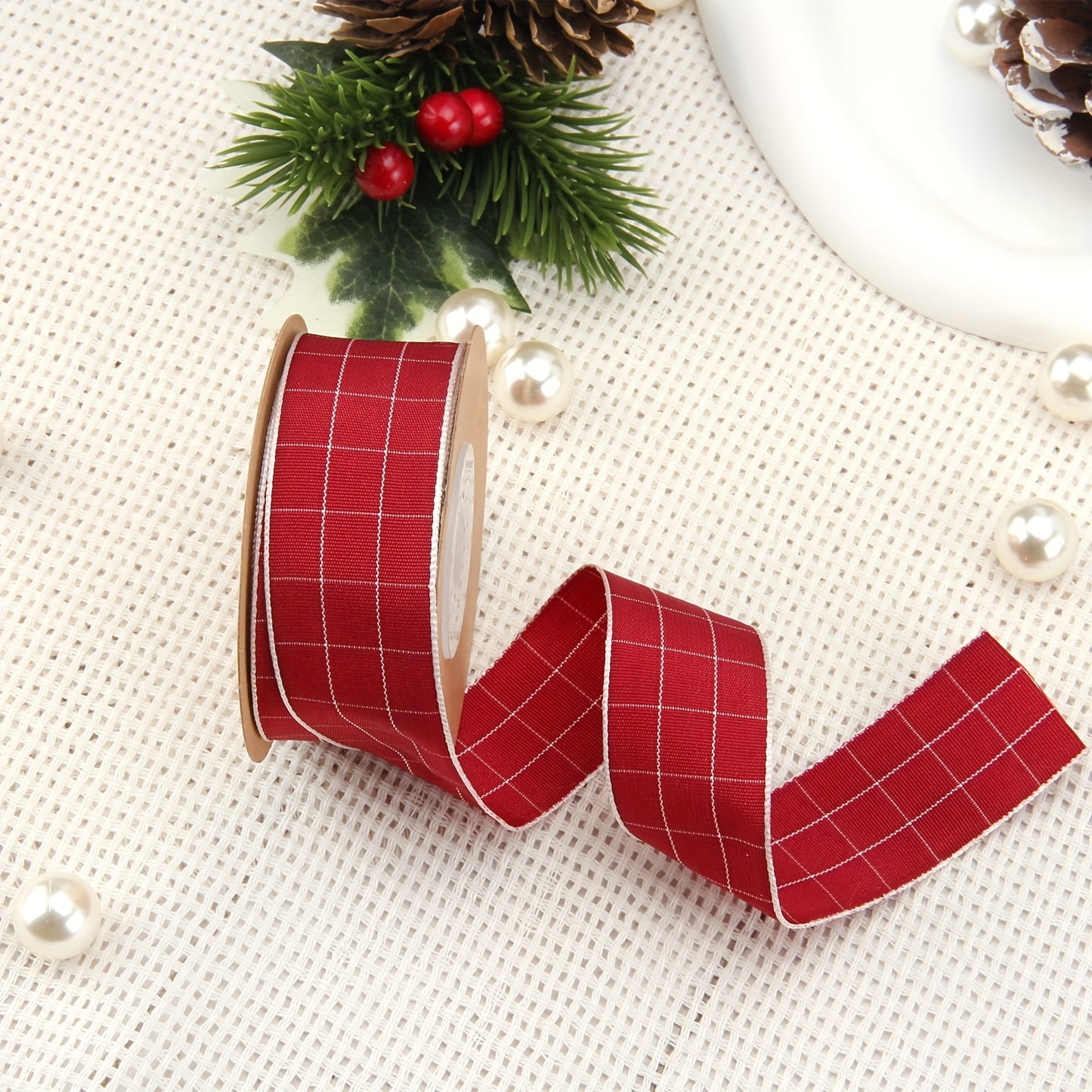 1pc, Plaid Ribbon 354.33 Inch Red Green Christmas Plaid Packaging Bag Tie Gift Box Packaging Flower Cake Packaging Ribbon Holiday Party Decoration Ribbon Handmade Jewelry Accessories, Ribbons For Bouquets, Flower Wrapping Pap