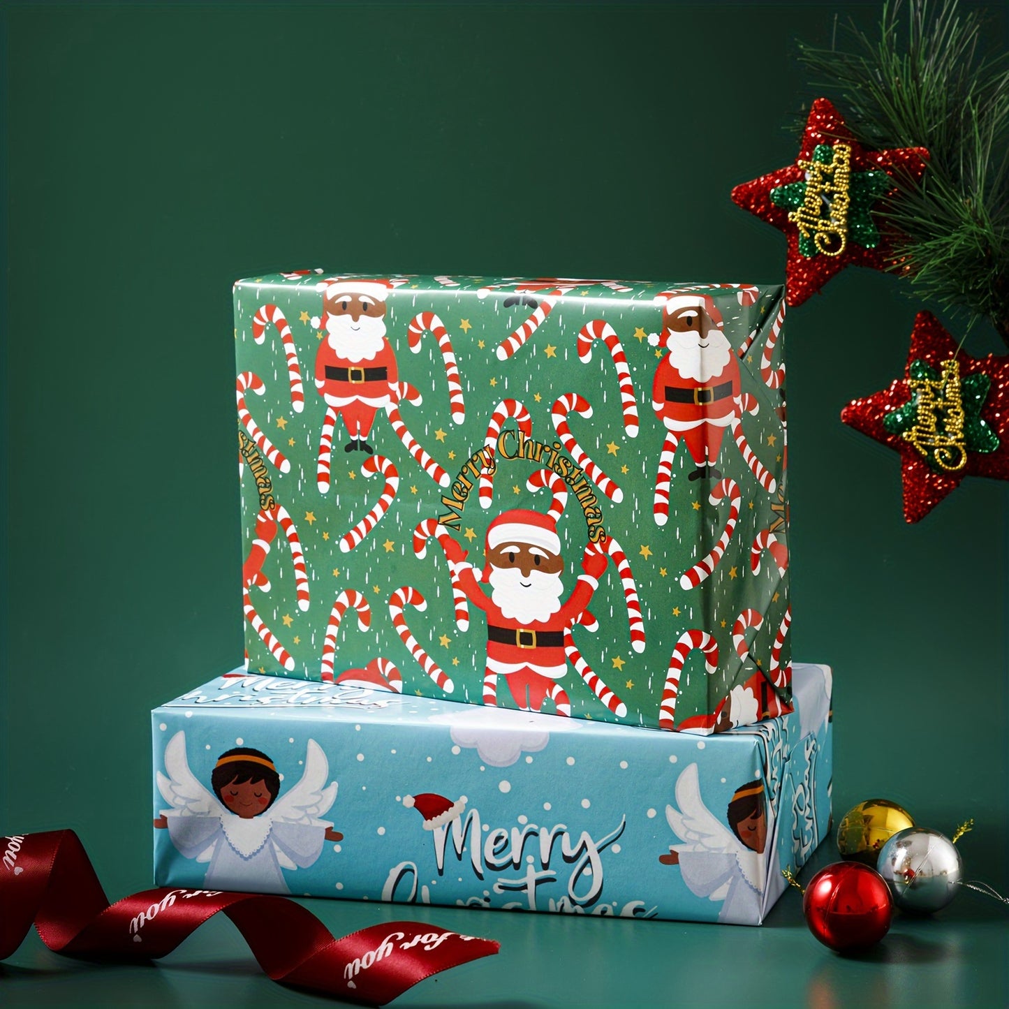 Festive 4-Style African American Christmas Wrapping Paper: 20x28 Inch Bulk Gift Wrap with Cute Xmas Designs for Black People - Holiday Birthday Office Supplies