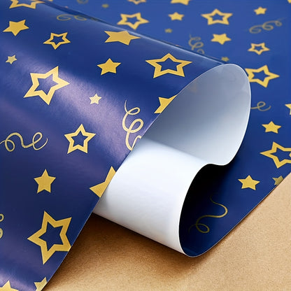 1 Roll, 39Ft Golden Snowflake Navy Blue Wrapping Paper Roll, Golden Star Navy Blue Wrapping Paper Roll Wrapping Paper For Birthday Present Party Christmas Gift Decorations (17in X 39Ft), Wrapping Paper, Tissue Paper, Flower B