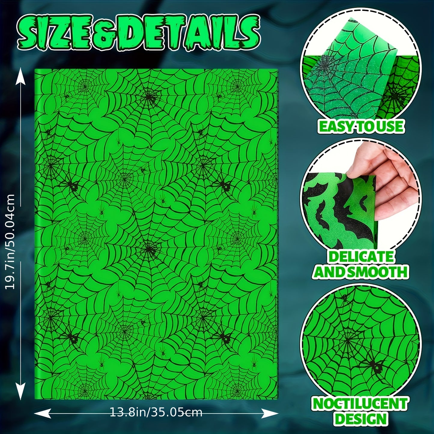 90-Pack Halloween Wrapping Paper - Black & Green With Pumpkin, Spider Web & Bat Designs, 13.8X19.7 Inches - Perfect For Party Favors & Crafts