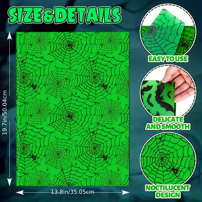 90-Pack Halloween Wrapping Paper - Black & Green With Pumpkin, Spider Web & Bat Designs, 13.8X19.7 Inches - Perfect For Party Favors & Crafts
