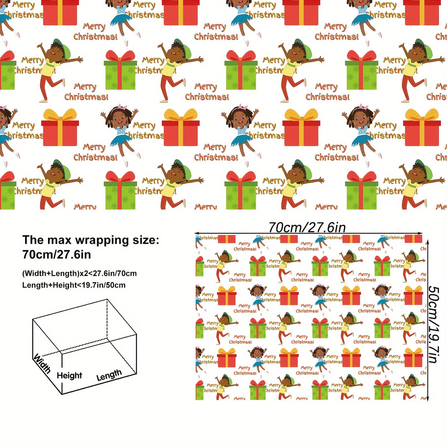 Festive 4-Style African American Christmas Wrapping Paper: 20x28 Inch Bulk Gift Wrap with Cute Xmas Designs for Black People - Holiday Birthday Office Supplies
