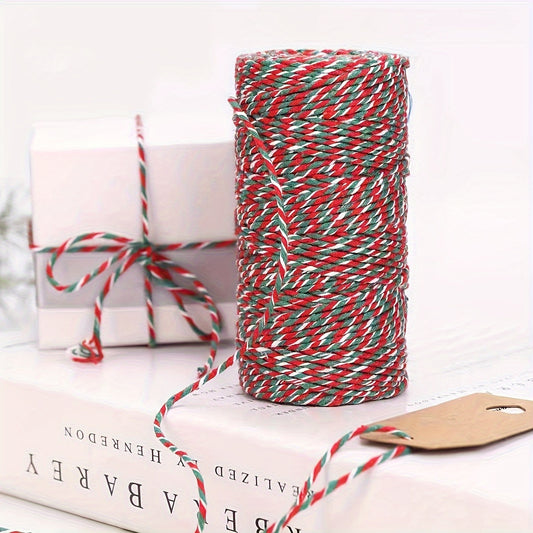 1 Tube, 70 Yards Long Christmas Color Three Color Cotton Rope Gift Wrapping With Pendant Rope Christmas Gift Wrapping Rope, Ribbons For Bouquets, Flower Wrapping Paper, Craft Supplies, Fabric, Handmade Wedding Bouquets Materi