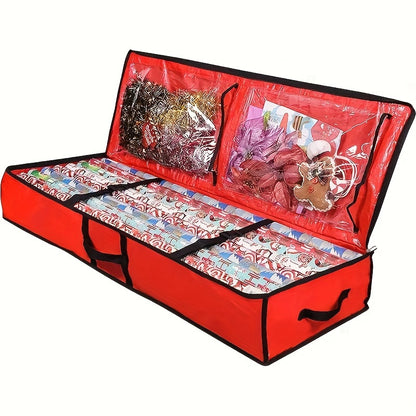 1pc Gift Wrapping Paper Organizer, Christmas Gift Wrapping Paper Storage Containers, Holiday Accessories Under The Bed Storage Bag, Dust, Moisture, And Sunlight Resistant Christmas Ornament Storage Bags, Red Organization And