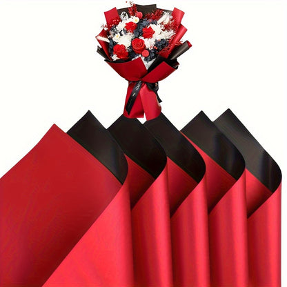 Double-Sided Color 20 Sheets Waterproof Red And Black Flower Wrapping Paper - Gift Packaging DIY Crafts, Tissue Paper, Bouquet Supplies - Any Occasion Decor, Weddings Wrap