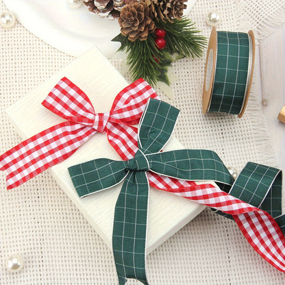 1pc, Plaid Ribbon 354.33 Inch Red Green Christmas Plaid Packaging Bag Tie Gift Box Packaging Flower Cake Packaging Ribbon Holiday Party Decoration Ribbon Handmade Jewelry Accessories, Ribbons For Bouquets, Flower Wrapping Pap