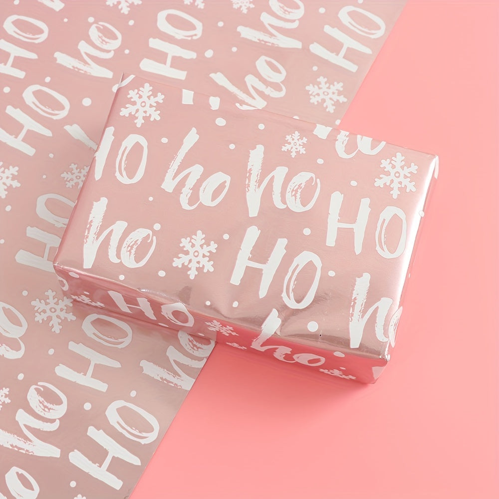 Glossy Christmas Wrapping Paper Roll - Large Size, Reindeer & Santa Design, Pink, 17in x 16Ft - Festive Gift Wrap for Holiday Presents