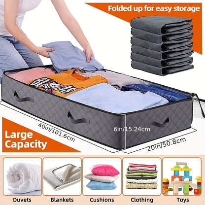 23.78gal Under Bed Storage Containers, Toy Organizers and Wrapping Paper Storage Bags, Underbed Shoes Closet Storage Solution with Clear Window and Reinforced Handles for Blanket, Comforter, Bedding, Clothes, Under-Bed Storag