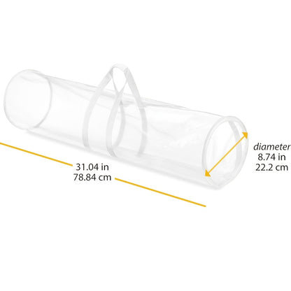 1Pack Clear Christmas New Year Gift Wrap Organizer, Fits 25 Rolls of 30 Inch Long, Heavy Duty PVC Wrapping Paper Storage Bag with Handles and Zippered Top, Tote Clear Tube Container, Ornament Storage