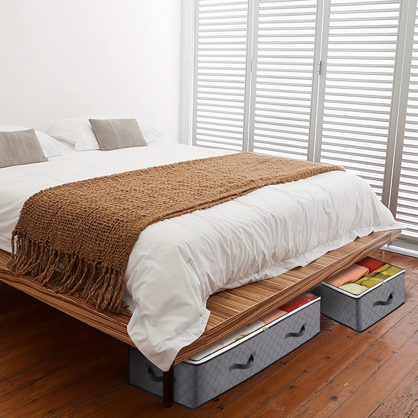 23.78gal Under Bed Storage Containers, Toy Organizers and Wrapping Paper Storage Bags, Underbed Shoes Closet Storage Solution with Clear Window and Reinforced Handles for Blanket, Comforter, Bedding, Clothes, Under-Bed Storag